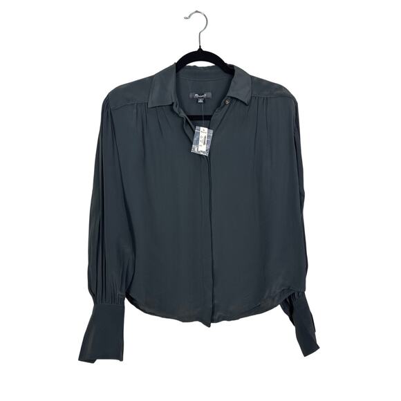 Madewell NWT Women’s Black Poppy Long Sleeve Button Front Top size XS - Picture 3 of 9